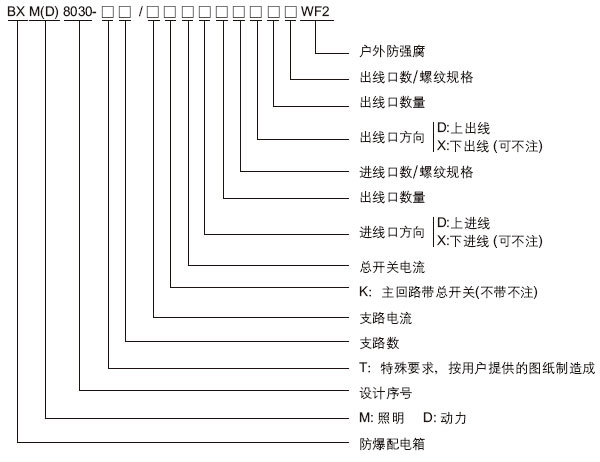 安徽丝瓜视频下载安装防爆电气有限公司BXM(D)8030系列防爆防腐照明配电箱型号含义